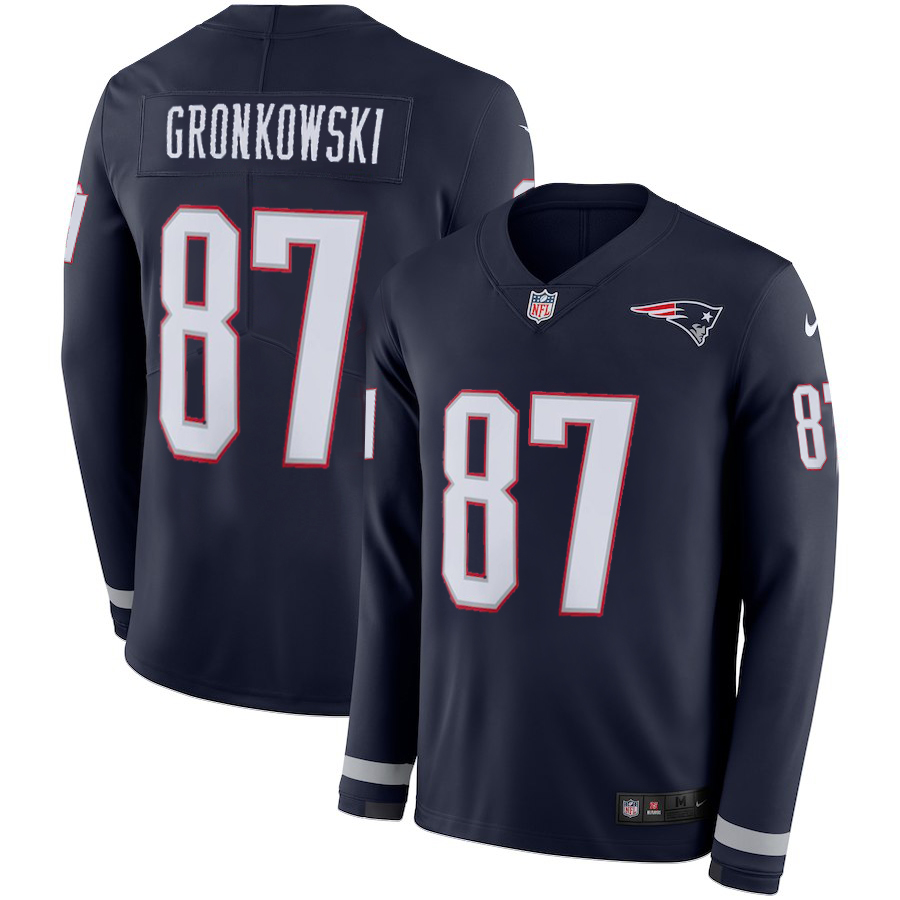 Men New England Patriots #87 Gronkowski blue Limited NFL Nike Therma Long Sleeve Jersey->new england patriots->NFL Jersey